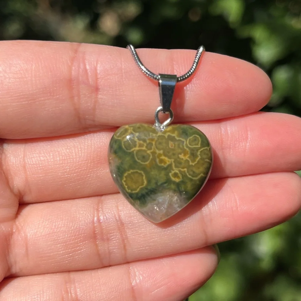 Cute stainless steel ocean jasper heart pendant 1544‎
